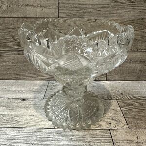 Cut Glass Pedestal Centerpiece Candy Dish (4.75x4.5") Vintage